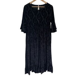 Uncle Frank dress black velvet pockets 3/4‎ flutter sleeve small NEW Witchy core